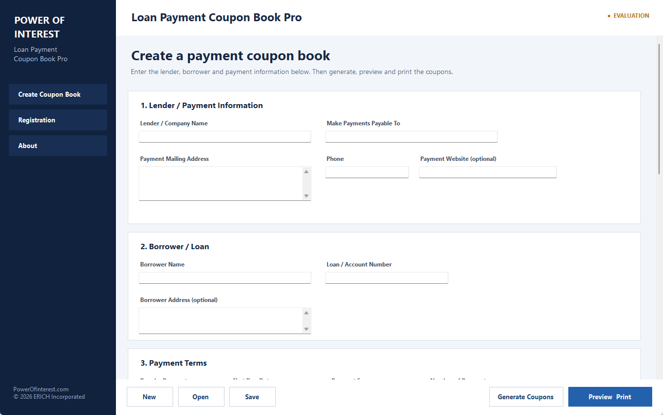 Actual Loan Payment Coupon Book Pro software screen