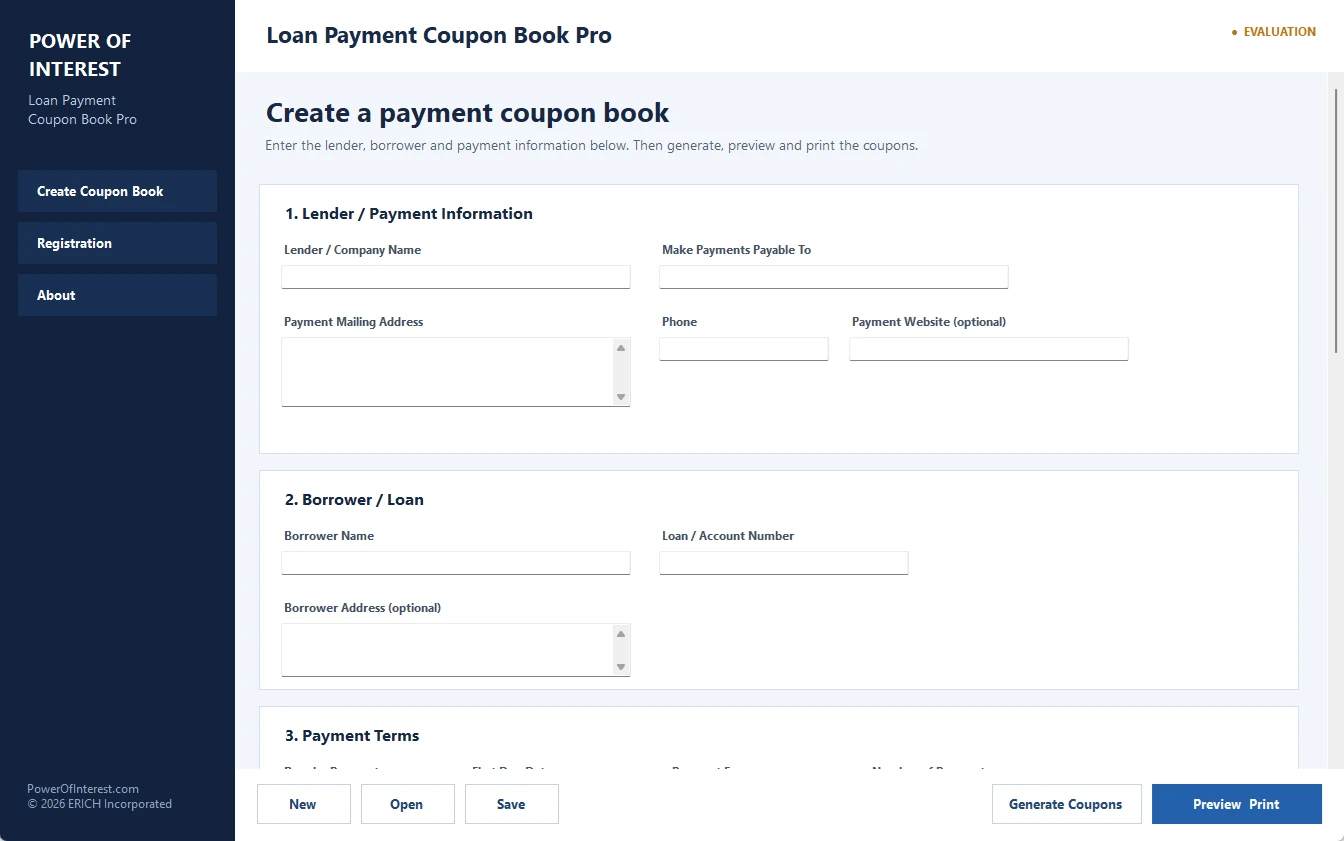 Actual Loan Payment Coupon Book Pro Windows software screen