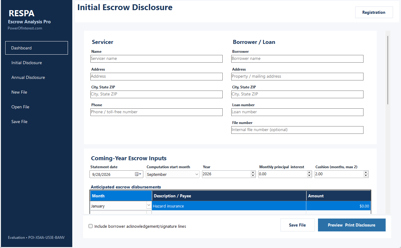 Actual RESPA Escrow Analysis Pro software screen