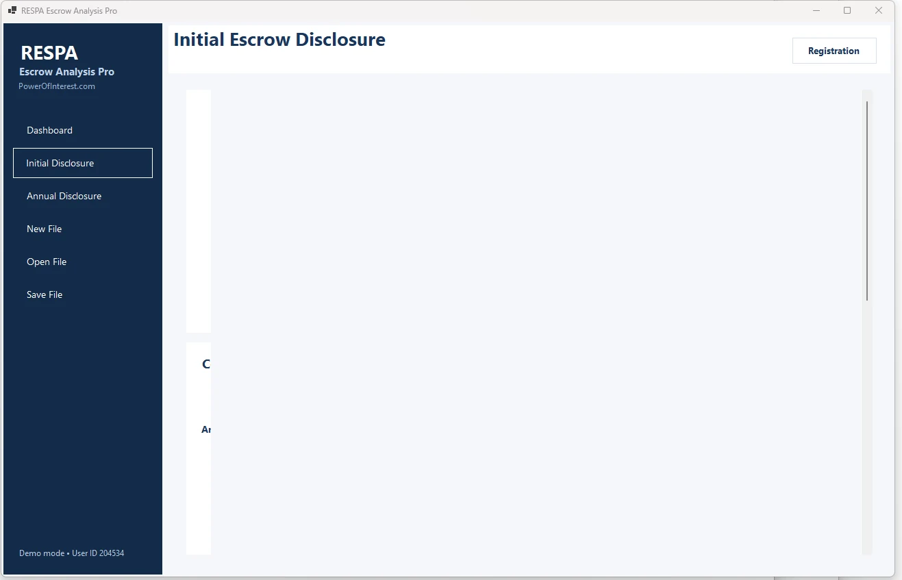 Actual RESPA Escrow Analysis Pro software screen